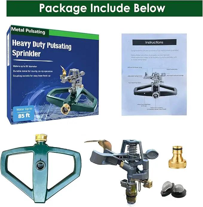 Heavy Duty Metal Pulsating Sprinkler for Yard - 360 Degree Roating Automatic Water Sprinkler for Lawn with Metal Base, Pulsating Impact Sprinklers for Large Area Covers Up to 85‘ Diameter by GreenHaven Gardens