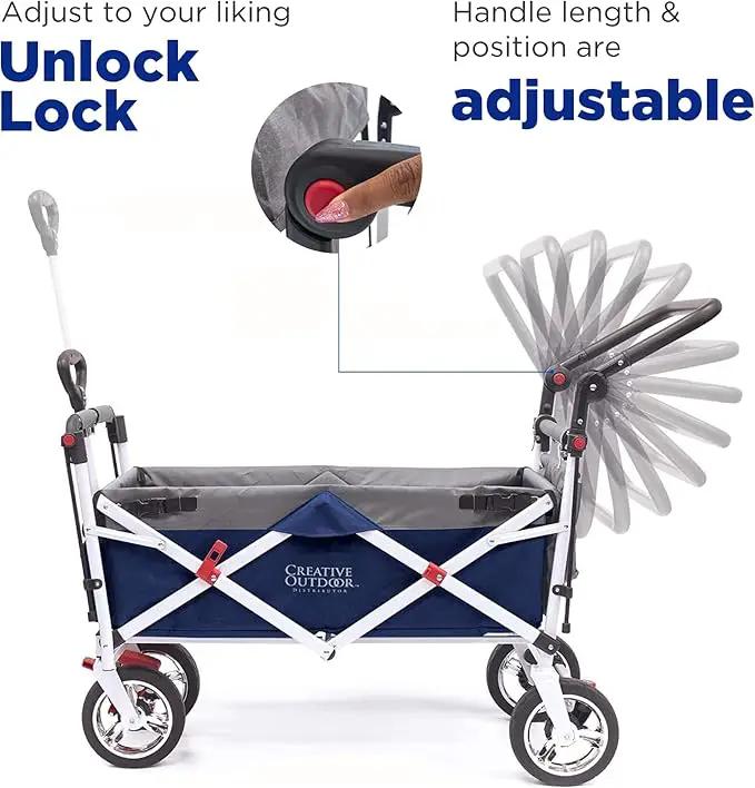 Creative Outdoor Wagon for Kids Push Pull Collapsible Stroller Folding Cart | Silver Series | Beach Park Garden & Tailgate | Navy Blue by GreenHaven Gardens