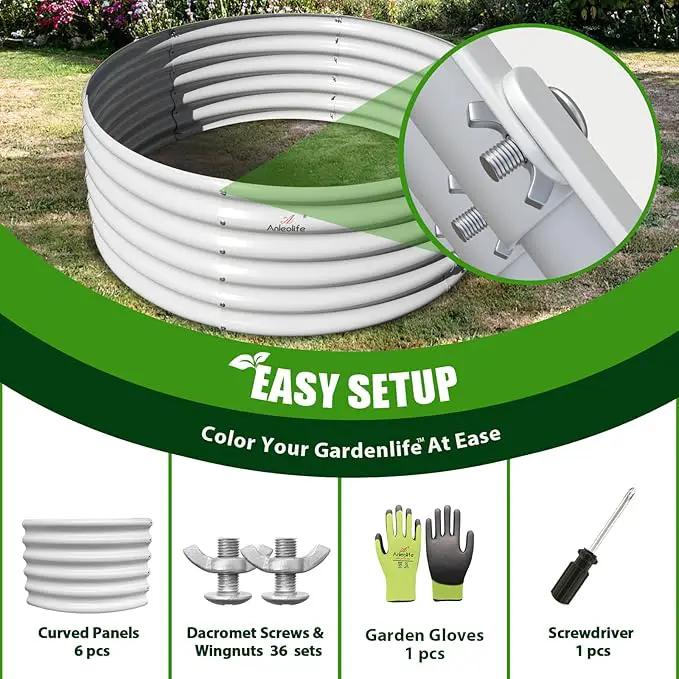 A ANLEOLIFE 2-Pack 4ft x 18” Tall Galvanized Raised Garden Beds Outdoor, Round Metal Planter Box for Planting Vegetables Flowers Herb, Anti-Rust & Easy-Setup, Antique White by GreenHaven Gardens