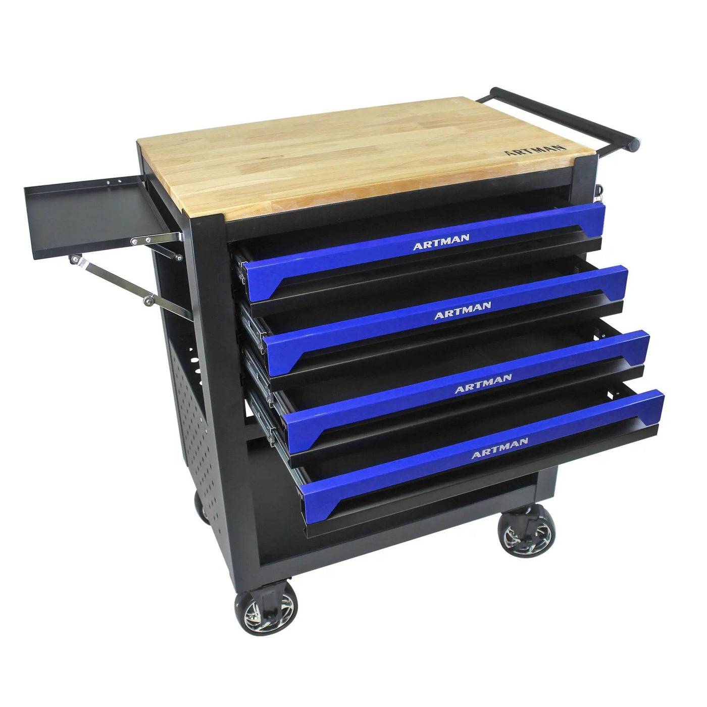 4 Drawers Multifunctional Tool Cart With Wheels And Wooden Top by HouseOfZazla