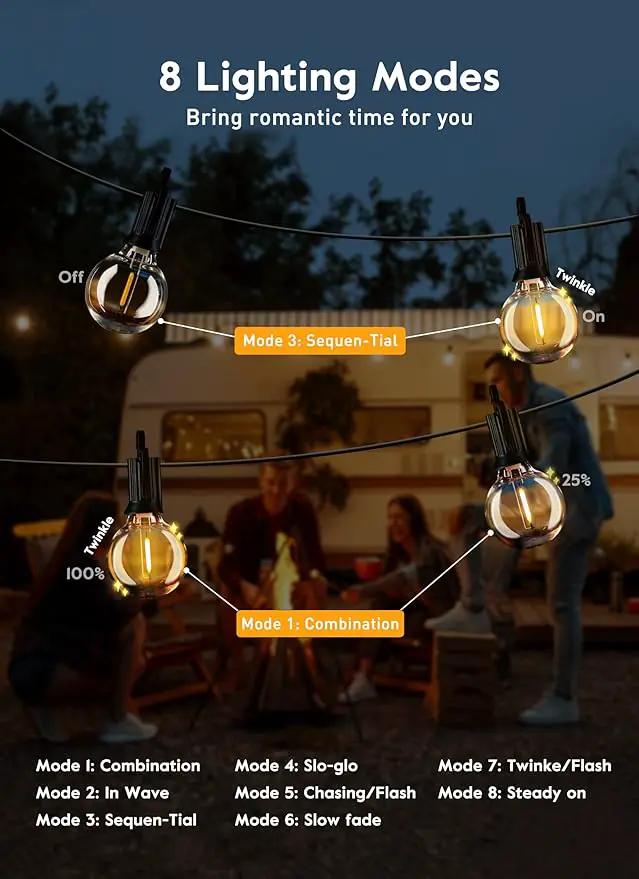 Outdoor String Lights with Remote - 58 Ft Globe Patio Lights, 4 Lighting Modes, 25 LED G40 Bulbs Waterproof Connectable Commercial Hanging Lights for Backyard Party by GreenHaven Gardens
