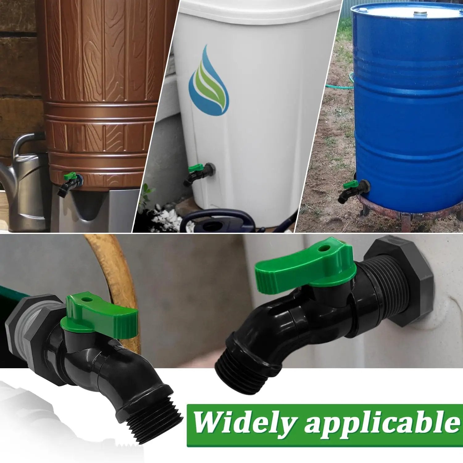 Plastics Rain Barrel Spigot Kit, High Flow Valve Core Water Tank Faucet+PVC Bulkhead Fitting,3/4 NPT to 3/4 GHT Rain Barrel Spigot for Plastic Bucket rainwater Drum Container Downspout Collector in by GreenHaven Gardens