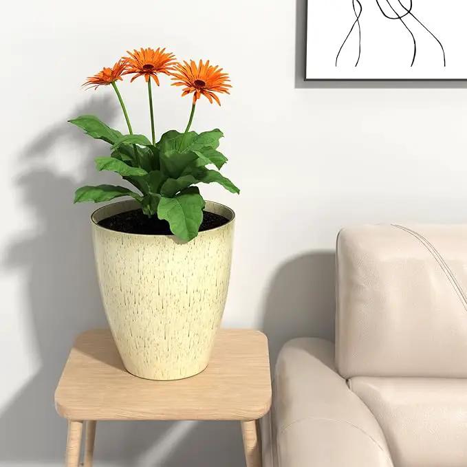 QCQHDU Plant Pots Set of 2 Pack,10 Inch Plant Pot for Indoor and Outdoor Plants with Drainage Hole,Flower Pots Modern Decorative Planter for Garden Plants (Beige) by GreenHaven Gardens