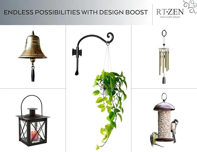 RTZEN Plant Hangers Outdoor or Indoor - Wrought Iron Metal Hanger Indoor Hook - Heavy Duty Wall Bracket Hooks for Hanging Plants Baskets Lanterns Wind Chimes - 2 Pack (Black Axe-Shape Hooks) by GreenHaven Gardens