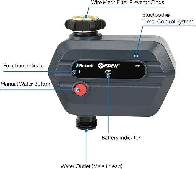 Eden 25441 1-Zone Bluetooth Water Timer for Smart Irrigation - Remote Control via App, Customizable Scheduling, and Water Delay Setting by GreenHaven Gardens
