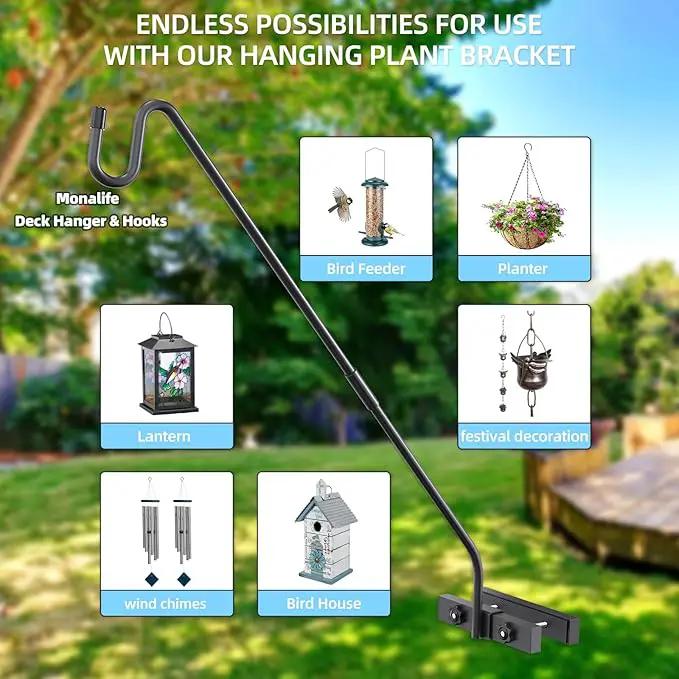 Deck Hook Railing Mount-Deck Railing Plant Hanger Outdoor，Metal Bird Feeder Hanger for Deck Railing,Fence Shepherds Hooks Pole Bracket for Hanging Hummingbird Feeder,Planter,Flower Baskets by GreenHaven Gardens