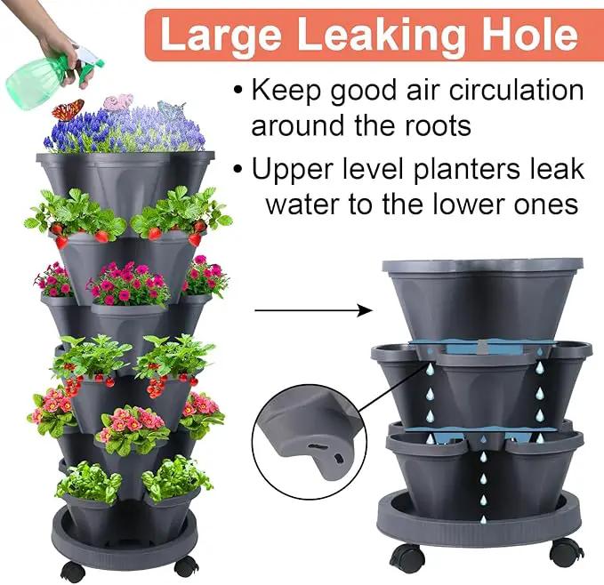Vertical Planter, 6 Tier Stackable Strawberry Planter with Garden Tool Set, Movable Indoor/Outdoor Garden Herb Pot for Growing Vegetables and Succulents, Dark Gray by GreenHaven Gardens
