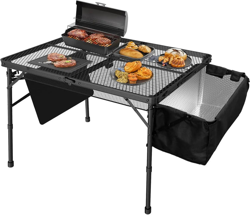 Portable Folding Grill Table with Sink for Outdoor, Lightweight Aluminum Frame Folding Grill Stand Picnic Table Camping Cooking BBQ, RV Picnic,2 Heights Adjustable(Black) by GreenHaven Gardens