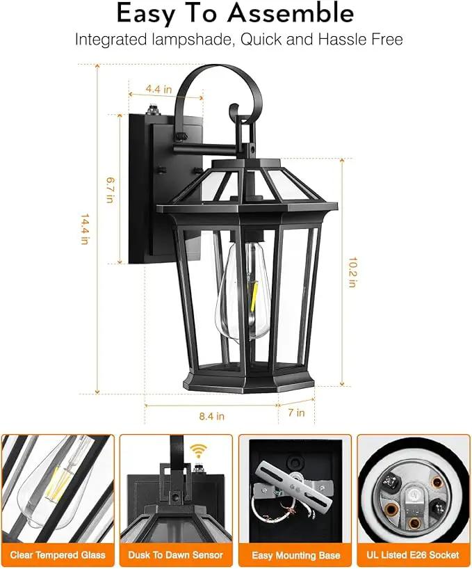 VIANIS Dusk to Dawn Exterior Light Fixture, Waterproof Outdoor Wall Sconce Porch Light for House, 100% Anti-Rust Aluminum Outside House Lights, Farmhouse Coach Lantern for Porch, Garage, Front Door by GreenHaven Gardens