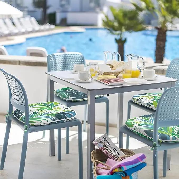Indoor/Outdoor Chair Cushions 16x17 Inch, Patio Chair Cushions with Ties, All Weather Seat Cushions for Patio Furniture Home Garden Chair Use, Set of 4, Islamorada Blue Green by GreenHaven Gardens