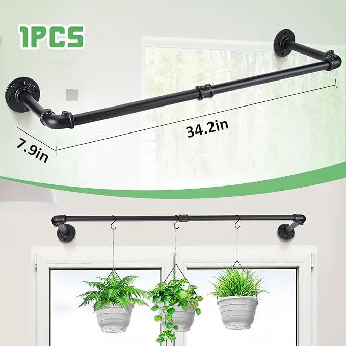 Plant Hanger Indoor, 34.2in Strong Load-Bearing Hanging Plant Holder, Window Plant Rod Black Metal Bar for Wall Ceiling Decor Shelves, 1 Pcs (Pot Chain & Plant Not Included) by GreenHaven Gardens