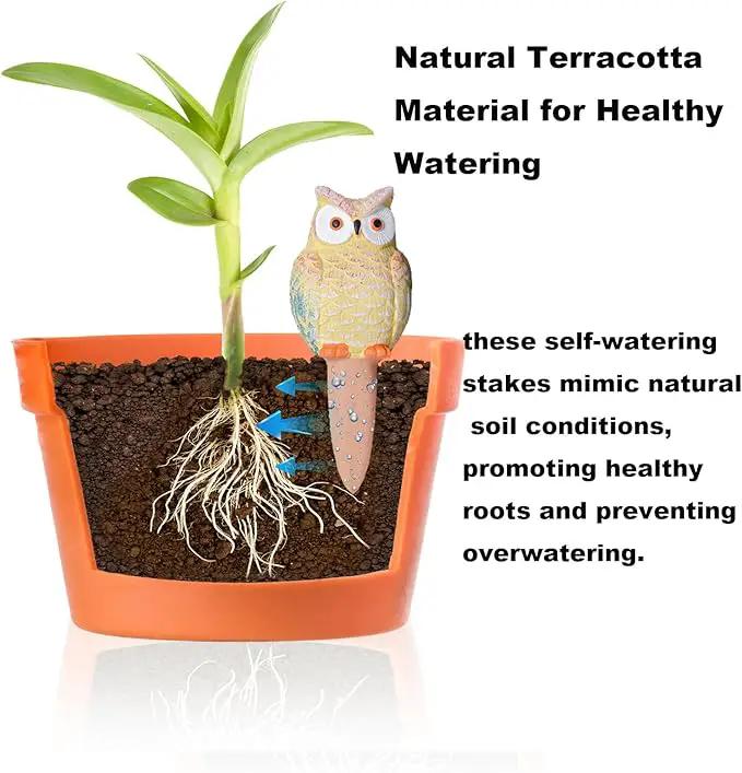 4-Pack Self-Watering Terracotta Spikes for Plants, Automatic Plant Watering Stakes, Keeps Plants Hydrated While You're Away, Ideal for Indoor & Outdoor Use (Owl Design) by GreenHaven Gardens