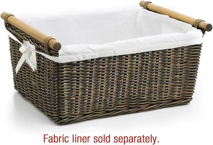 The Basket Lady Pole Handle Wicker Storage Basket, Extra Large, 20 in L x 16 in W x 10 in H, Antique Walnut Brown by GreenHaven Gardens
