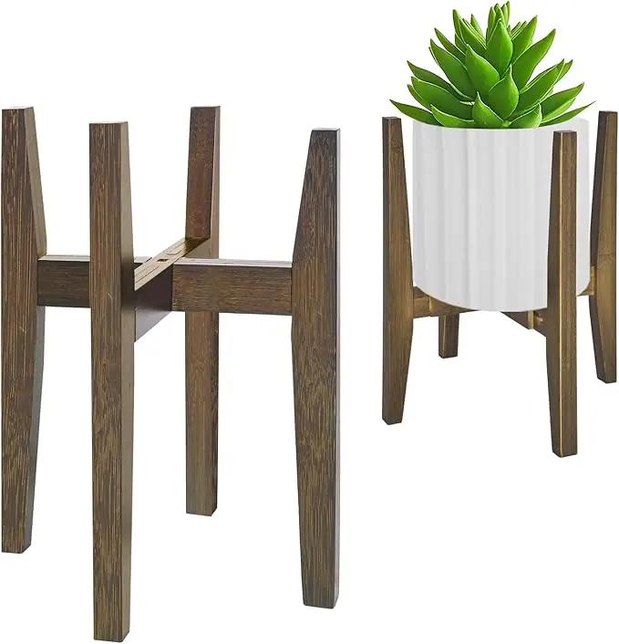 Plant Stand Indoor, Bamboo Plant Shelf, Adjustable Corner Plants Flower Holders Single Floor Plant Stand, Fits 8 to 12 Inches Pots,(Pot & Plant Not Included)(walnut) by GreenHaven Gardens