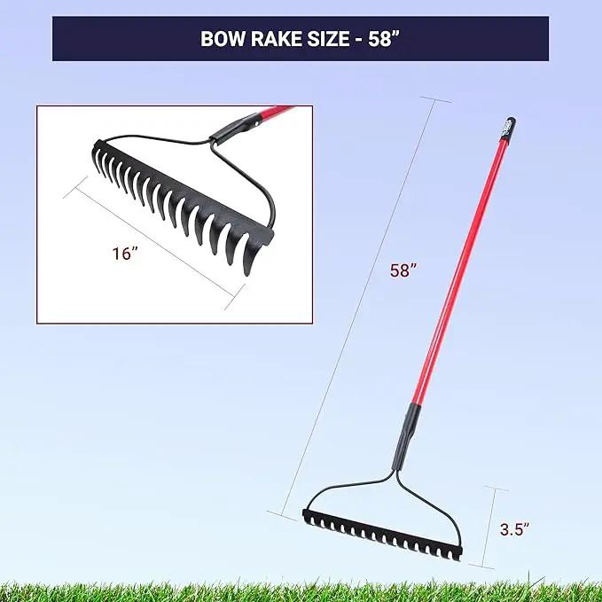 BULLY TOOLS 92309 12-Gauge 16-Inch Bow Rake with Fiberglass Handle and 16 Steel Tines, 58-Inch by GreenHaven Gardens