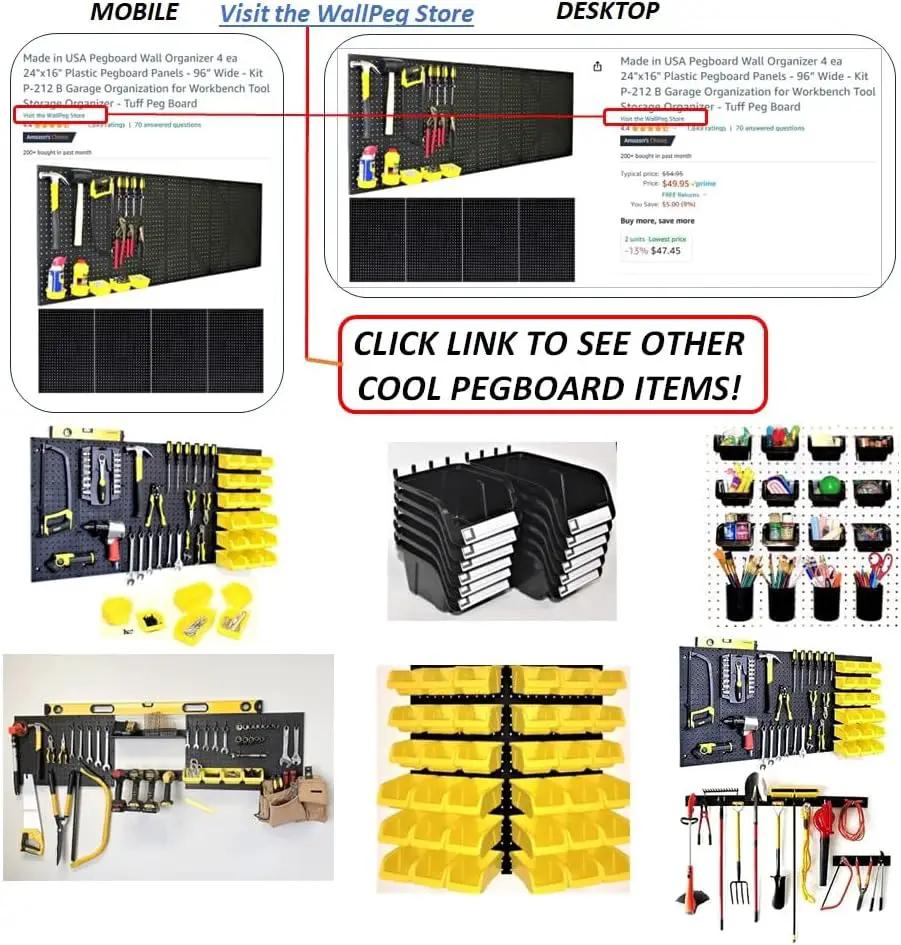 WallPeg 2 Black Pegboard Panels (24"x16" Each) with 36 Assorted Peg Hooks – Heavy-Duty Peg Board Garage Organizer Kit – Patented Flex-Lock Hooks – Made in USA Wall Storage System by GreenHaven Gardens