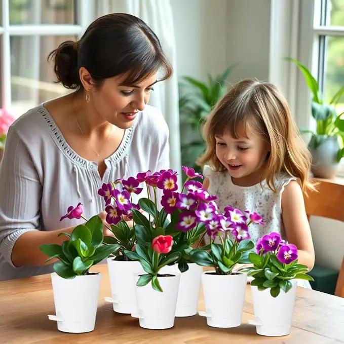 12 Pack 4 Inch Self Watering Plant Pots with Drainage and Saucers，Plastic Flower Pots for Indoor and Outdoor Plants, Nursery Planters for Houseplants and Herbs White, 4 inch 12pcs by GreenHaven Gardens