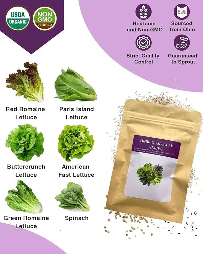 Salad Greens Seed Pod Kit for AeroGarden, iDoo, Ahopegarden, MUFGA with Red/Green Romain/American Fast/Buttercrunch/Parris Island Lettuce, Spinach - Compatible with All Garden(7-Pod) by GreenHaven Gardens