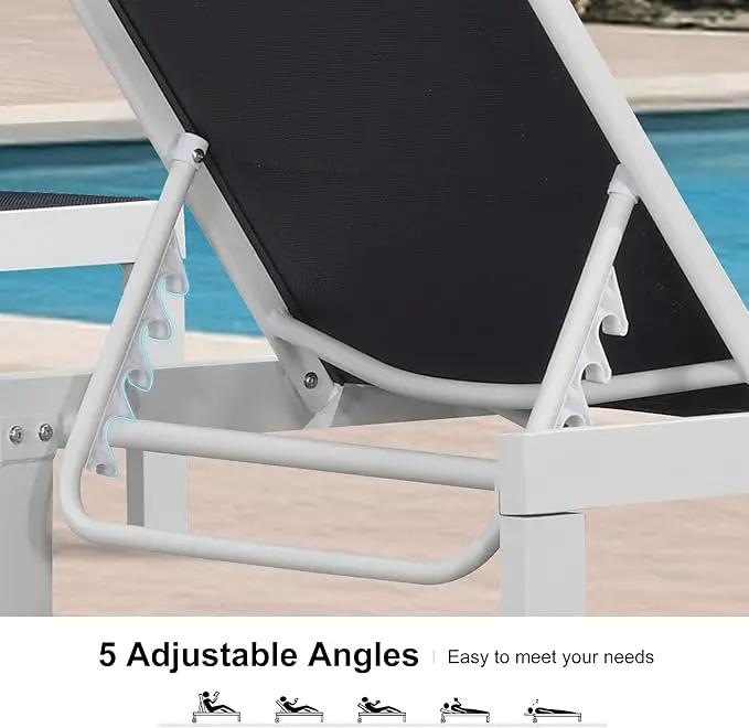 PURPLE LEAF Outdoor Chaise Lounge Set Staight Legs Adjustable Sunbathing Recliner with Side Table for Poolside Beach Outside Patio Aluminum Chaise Lounger Navy Blue by GreenHaven Gardens