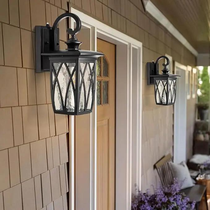 JYZ Dusk to Dawn Outdoor Wall Lantern, Craftsman Style Large Exterior Sconce Light with Water Ripple Glass, Traditional Porch Light Fixture Wall Mount Lamp for Front Porch Doorway Garage Patio Garden by GreenHaven Gardens