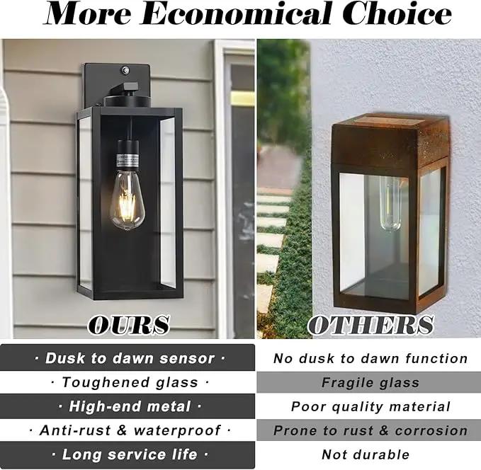 Dusk to Dawn Outdoor Wall Light Fixture, 16" Large Exterior Black Lantern Waterproof, Farmhouse Porch Sconce Lighting, Modern Wall-Mounted Outside Lights for House Garage, Patio Lamp by GreenHaven Gardens