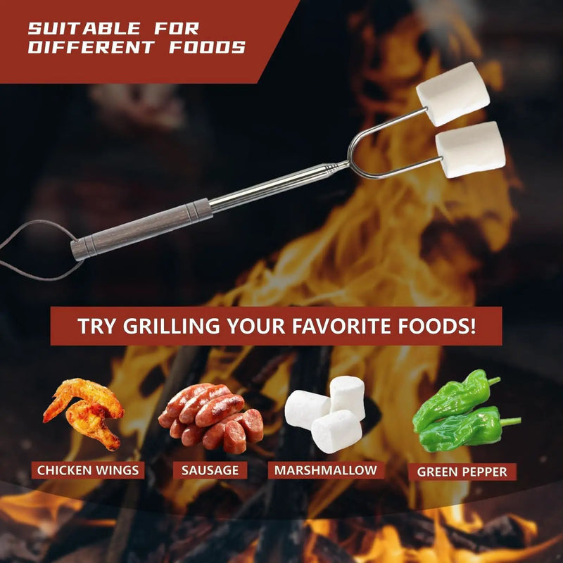 Marshmallow Roasting Sticks for Fire Pit with Wooden Handle, 41 Inches Long, Telescoping SUS304 Stainless Steel Marshmallow Skewers, Extendable Hog Dog Campfire Roasting Sticks, Camping Accessories by GreenHaven Gardens