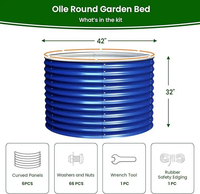 Olle 32" Tall, Galvanized Raised Garden Bed for Flower Round Galvanized Planter Raised Bed Metal Raised Planter Bed, Urban Vegetable Garden Planters, Cobalt Blue by GreenHaven Gardens