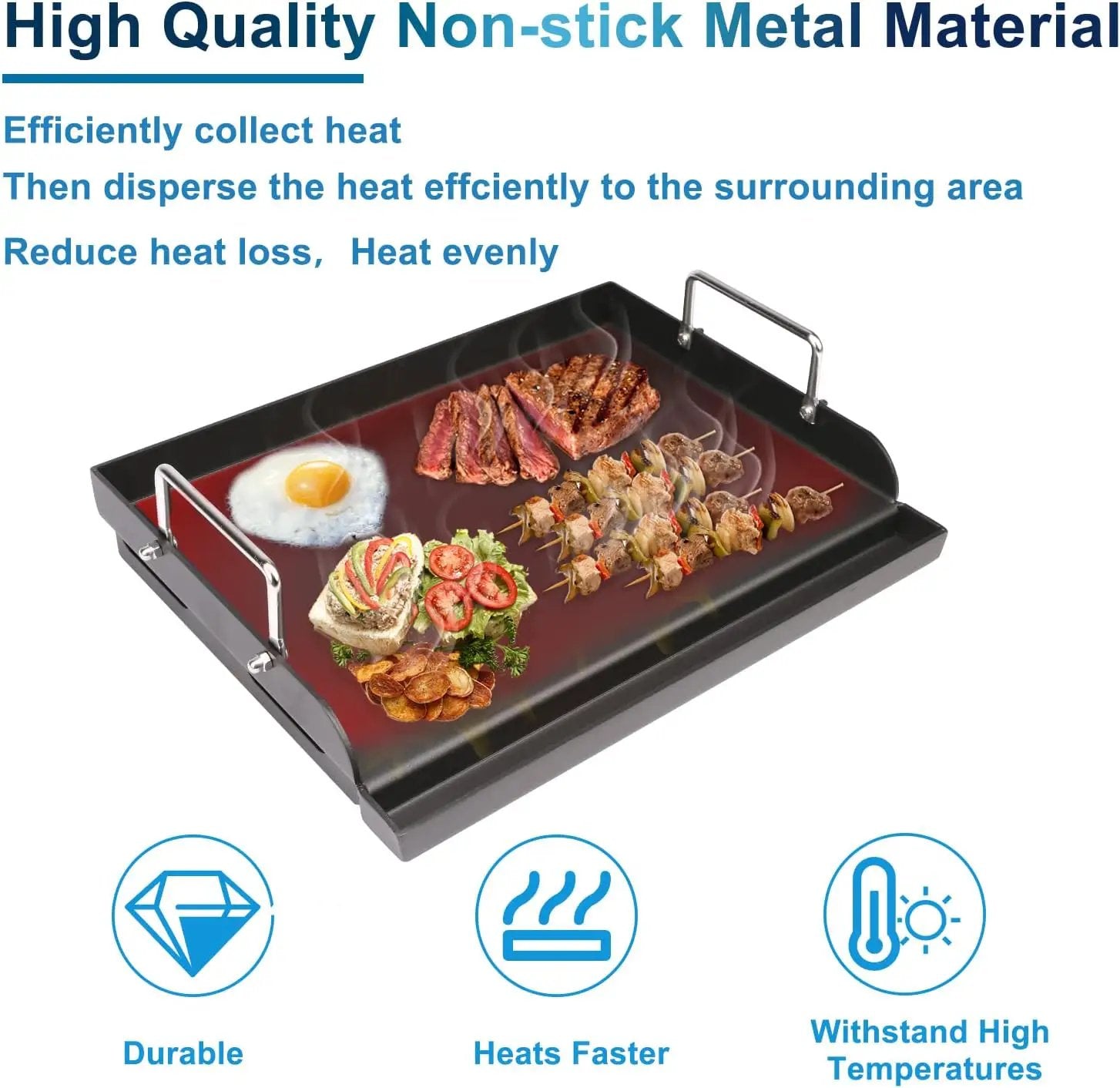 Uniflasy Nonstick Griddle for Gas Grill, Cast Iron Griddle for Outdoor Gas & Charcoal Grills, 25" x16" Nonstick Coating FlatTop Insert Cooking Pan for Weber Charbroil Camp Chef Grill by GreenHaven Gardens