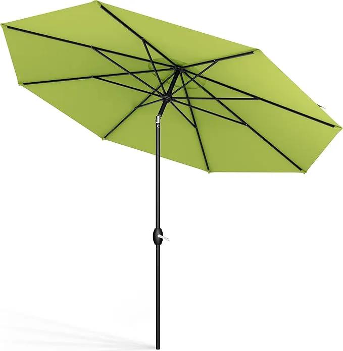 Midtown Umbrellas Sunbrella Umbrella 10 Feet Large Outdoor Umbrella With Sunbrella Macaw Acrylic Fabric - Auto-Tilt Aluminum Frame Large Patio Umbrella For Backyard, Deck, Garden, Pool - Black Pole by GreenHaven Gardens