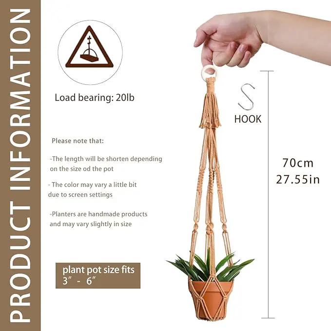 Artilady Plant Hanger Indoor Macrame Hanging Planters for Plants Holder Boho Brown Basket No Tassels Farmhouse Rustic Window Wall Decor by GreenHaven Gardens