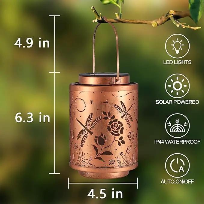 2 Pack Solar Lanterns Garden Decor Birthday Gifts for Women Mon Grandma Metal Hanging Solar Lights Waterproof Outdoor Decoration for Outside LED Lanterns for Yard Patio Lawn(Dragonfly) by GreenHaven Gardens