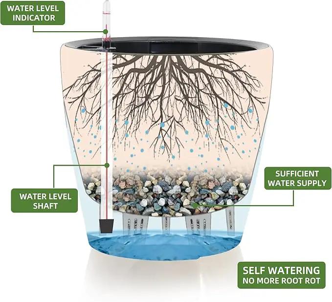 Dexceder 13x12 Self Watering Planter with Wheels Indoor Outdoor, Inner Pot Design, Thickened Large Floor Standing Flower Plant Pot with Water Level Indicator (Grey Gold Crackle) by GreenHaven Gardens