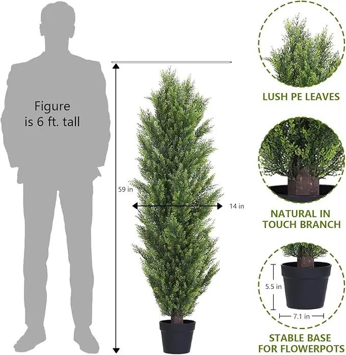THE BLOOM TIMES 5ft Topiary Trees Artificial Outdoor – UV Resistant Faux Cedar Pine Cypress Bushes and Shrubs, Fake Potted Plants for Front Porch Outside Planter Patio Decor, Set of 2 (5 Foot) by GreenHaven Gardens