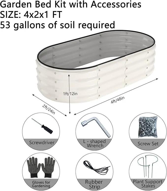 Galvanized Metal Planter Raised Garden Bed Kit for Gardening Outdoor，4x2x1ft 2 Planter Grow Garden Box Raised Flower Bed，Long Vegetable Clearance Herb Raised Garden Beds for Gardening White by GreenHaven Gardens