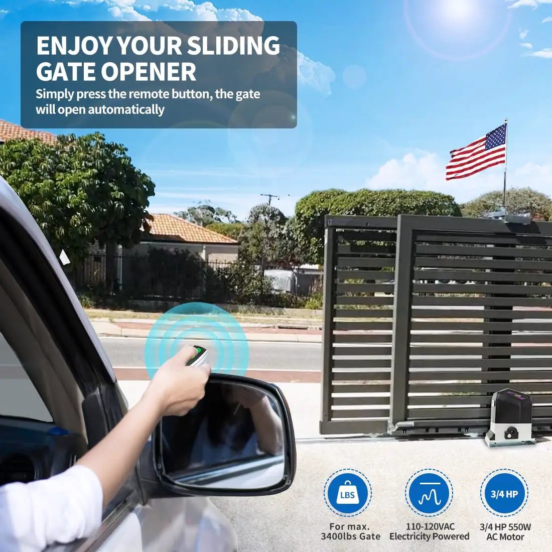 TOPENS RK1200T Automatic Sliding Gate Opener Rack Drive Electric Gate Motor for Heavy Driveway Slide Gates Up to 3400 Pounds, Security Gate Operator AC Powered with Nylon Gear Rack and Remote Control by GreenHaven Gardens