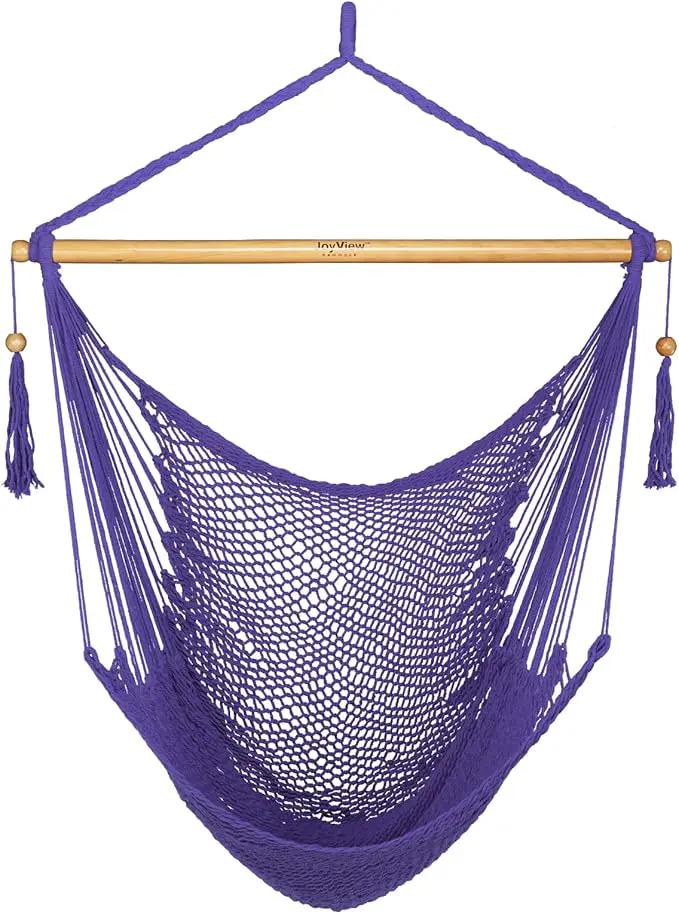 JoyView Hammock Chair with Spreader Bar Caribbean Hammock Swing Chair 300 LBS Weight Capacity XL Rope Hanging Chair for Outdoor Indoor Garden Yard - Purple by GreenHaven Gardens