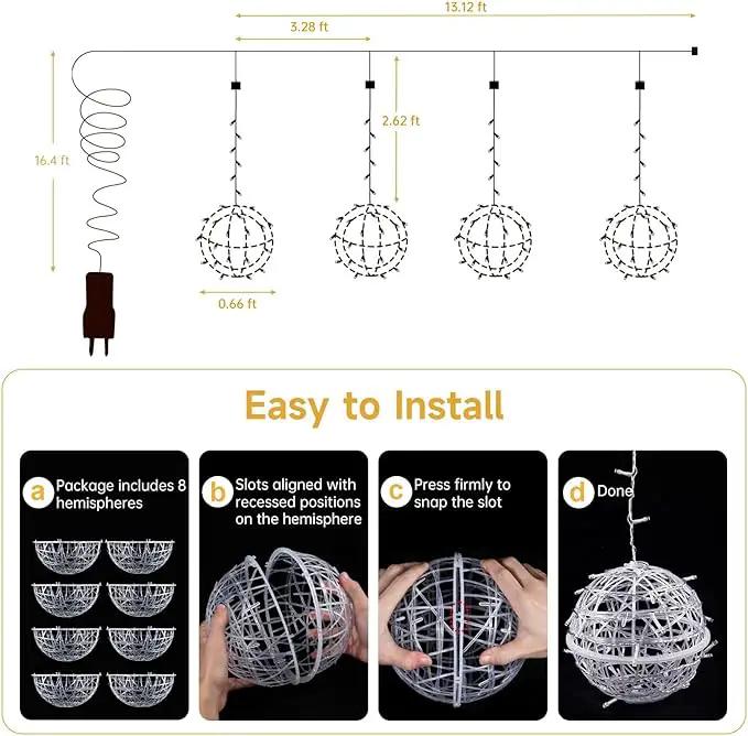 Christmas String Lights Outdoors,4 Pack 7.96" Sphere Lights,Ball Tree Garden Globe Lights for Home, Party, Christmas, Porch Patio,Wedding, Garden,Tree Decoration with Plug by GreenHaven Gardens