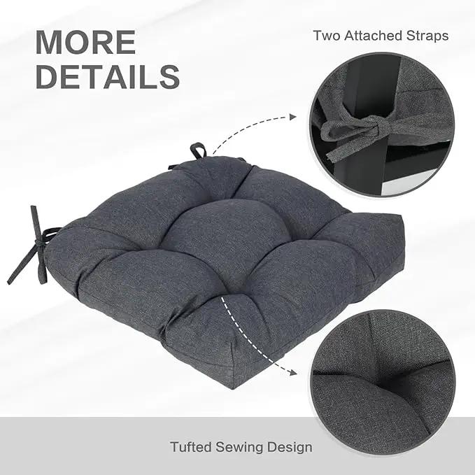 Aoodor 19" x 19" x 5" Tufted Outdoor Chair Cushions, Water Resistant & Fade Resistant Polyester Dining Chair Pads with 2 Straps for Patio Furniture, Set of 4 by GreenHaven Gardens