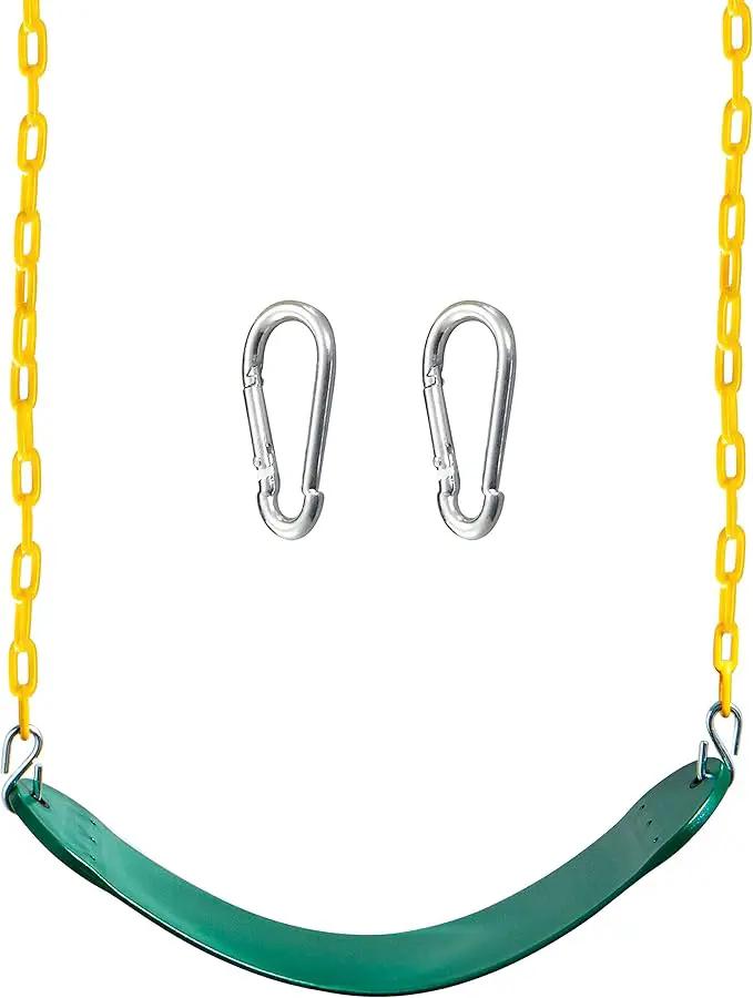 TURFEE Heavy Duty Swing Seat Green Color with 66” Chain, Swing Set Accessories Replacement with Snap Hooks for Kids Outdoor Play Playground by GreenHaven Gardens