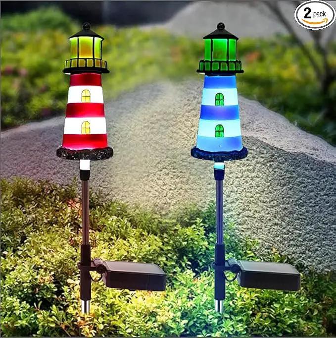 Lighthouse Outdoor Solar Lights,2 Packs Outdoor Waterproof, Solar Trail Lights Decor Your Garden, Flower beds, Patio Lights walkways Garden Decor for Outside by GreenHaven Gardens