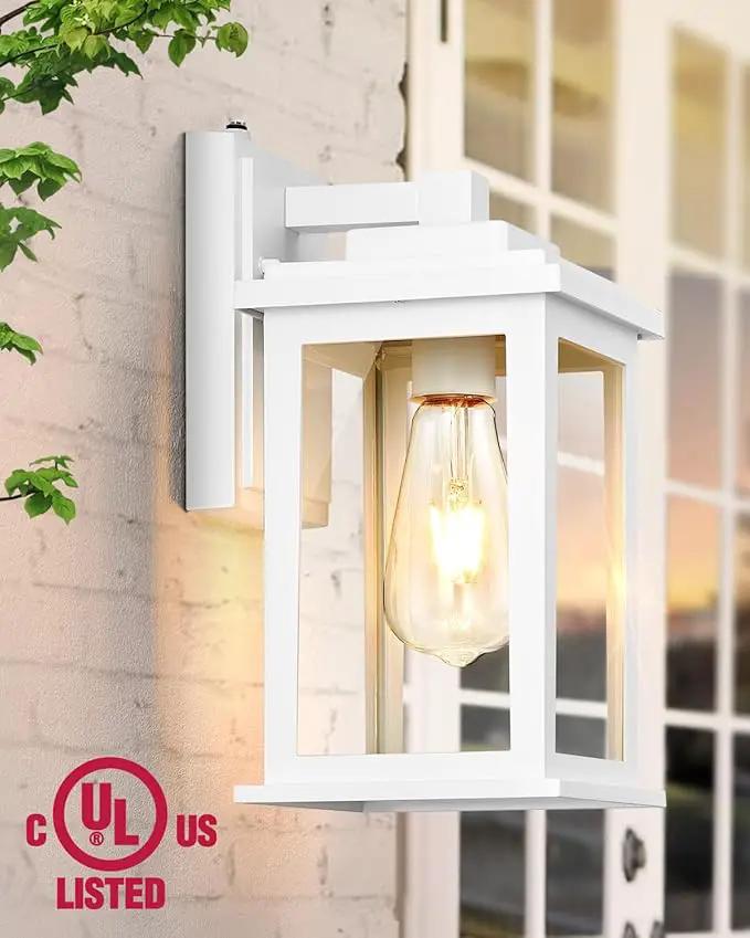 VIANIS White Outdoor Wall Lights, Dusk to Dawn Porch Lights, Anti-Rust Exterior Lighting Fixtures, Dusk to Dawn Outdoor Lighting with Tempered Glass for House, Porch, Garden, Hardwired, Non-Solar by GreenHaven Gardens