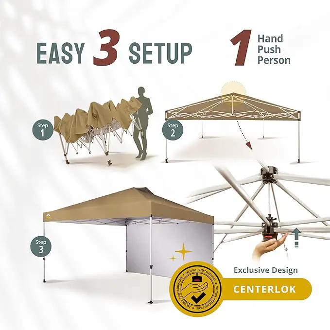 CROWN SHADES 12x12 Pop Up Canopy Tent Instant Commercial with 150D Silver Coated Fabric Including 1 Removable Sidewall, 4 Ropes, 8 Stakes, Weight Bags, STO 'N Go Bag, Beige by GreenHaven Gardens