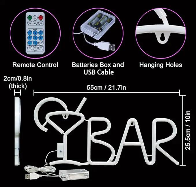 iKefe Neon LED Signs Bar Letter Light Up Beer with Remote/Blue Cocktail Glass Pink LED, USB & Battery Operated Bar Light for Home Bar, Business, Pub, Bistro, Halloween Party, Wall Art Decorations by GreenHaven Gardens