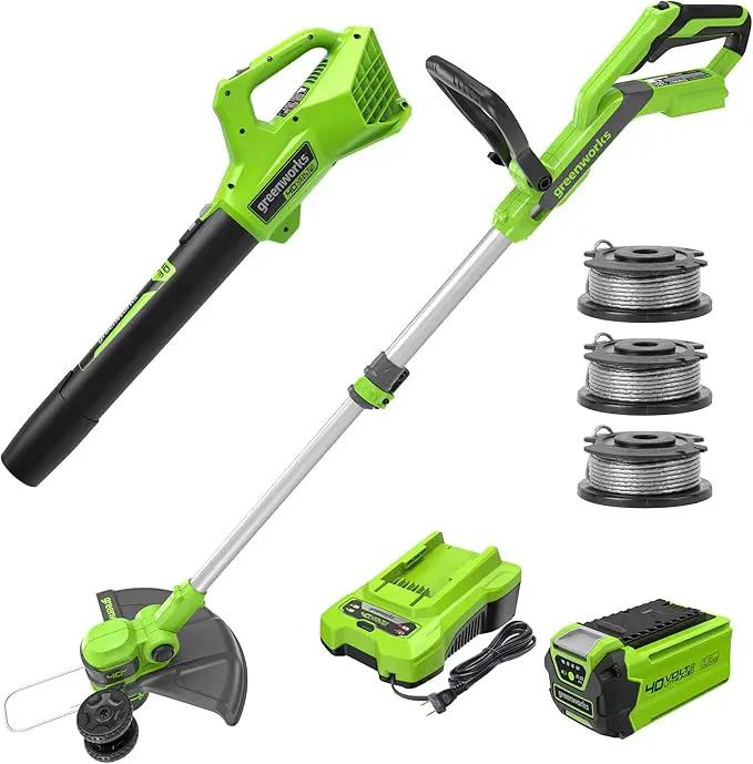 Greenworks 40V 13-Inch Cordless String Trimmer/Edger and Leaf Blower Combo Kit + 3 Bonus Spools, 2.0Ah Battery and Charger Included by GreenHaven Gardens
