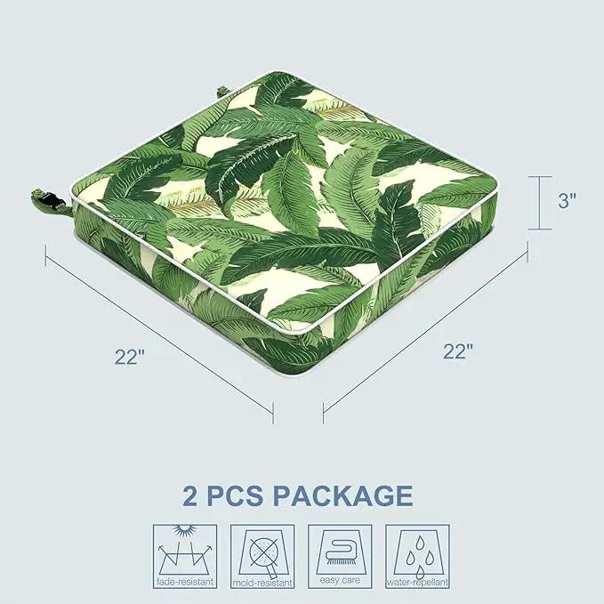 LVTXIII Patio Chair Cushions 22"x22"x3", Water-Repellent Outdoor Seat Cushions for Patio Furniture, Square Chair Pads with Ties for Home Garden Decoration, Set of 2, Swaying Palms Green by GreenHaven Gardens