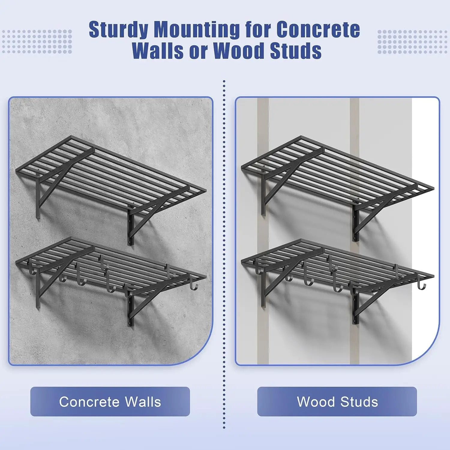 2-Pack 2x4ft Garage Shelving Wall Mounted, 2' x 4' Heavy Duty Garage Storage Shelves with Hooks, 400LB Capacity by GreenHaven Gardens