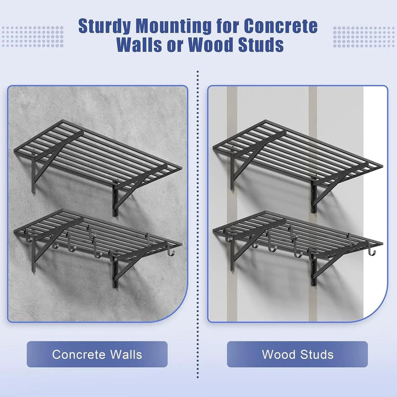 2-Pack 2x4ft Garage Shelving Wall Mounted, 2' x 4' Heavy Duty Garage Storage Shelves with Hooks, 400LB Capacity by GreenHaven Gardens