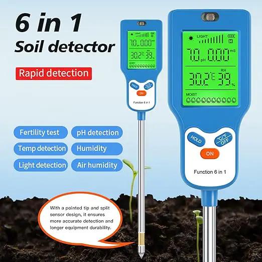 6-in-1 Soil Moisture Meter Digital PH Meter/Soil Moisture/Plant Temperature/Sunlight Intensity, Backlight LCD Display, Soil Test Meter for Garden, Lawn, Plant Care (Blue) by GreenHaven Gardens