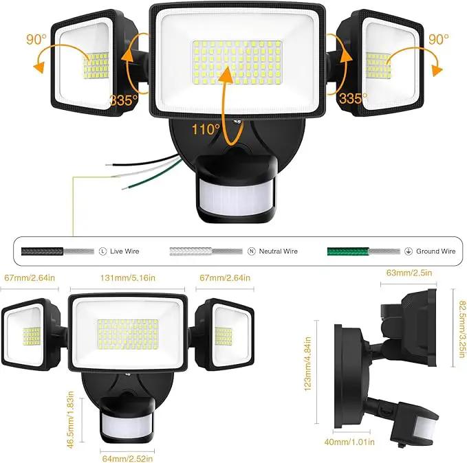 Onforu 65W LED Security Lights Motion Sensor Light Outdoor, 6500LM, 6500K, IP65 Waterproof, Flood Light Outdoor Motion Detector with Adjustable 3 Head, Hardwired Wall Light for Entryway, Yard, Garage by GreenHaven Gardens