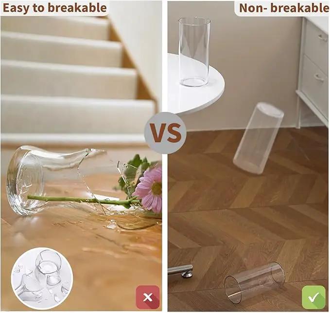 Clear Flower Vase, Non-breakable Vases, 4" W x 16" H, Acrylic Vase, Aesthetic Room Decor Cylindrical Modern Flower Vases for Table Centerpiece, Home Decor, Women Floral Arrangement Gift by GreenHaven Gardens